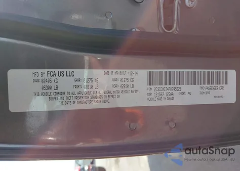 2015 Dodge Charger R/T из США, поврежденный, VIN 2C3CDXCT4FH745620